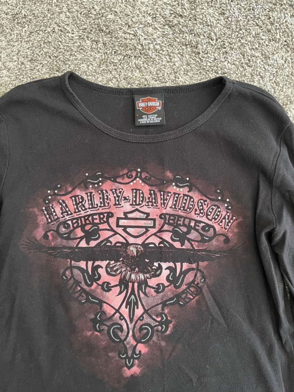 Harley-Davidson Y2K Black and Pink Long Sleeve Shirt - Picture 2 of 3
